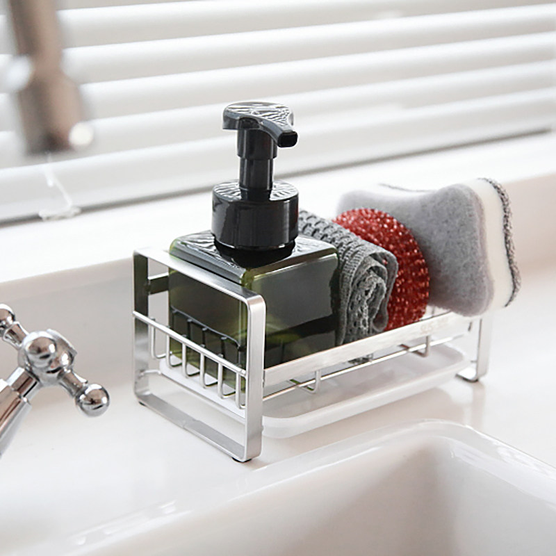 304不锈钢厨房沥水收纳架海绵清洁抹布架水槽水池台面收纳置物架