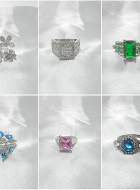 欧美日韩时尚百搭锆石彩色宝石夸张几何水滴镀925银指环戒指34201