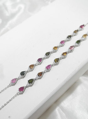 女士通体银天然碧玺原创设计手链