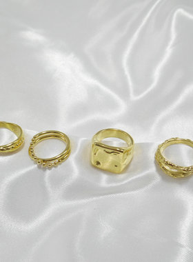 钛钢金色交叉链条戒指