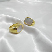 极简夸张celi风金色钛钢几何贝壳戒指镀真金长方形指环简约时尚 潮