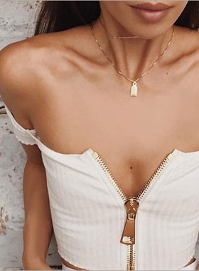 欧美齿轮小巧方牌钛钢金色短链