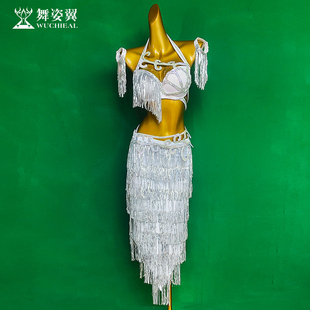 舞姿翼2025新款银灰色肚皮舞表演出服套装女东方舞蹈鼓舞文胸短裙