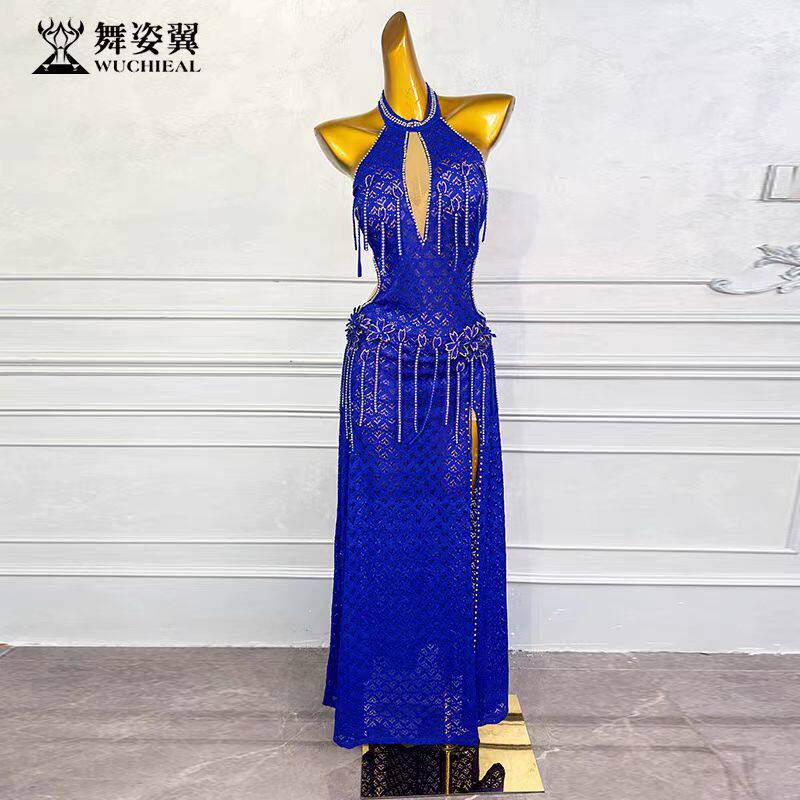 舞姿翼肚皮舞演出服套装宝蓝色