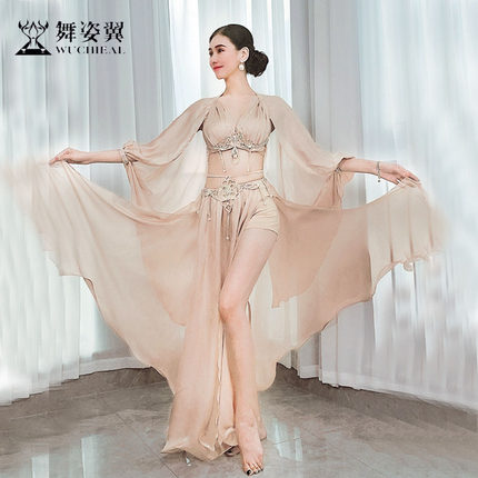 舞姿翼杏色2026春新款肚皮舞套装表演出服装女镶钻文胸长裙团班服