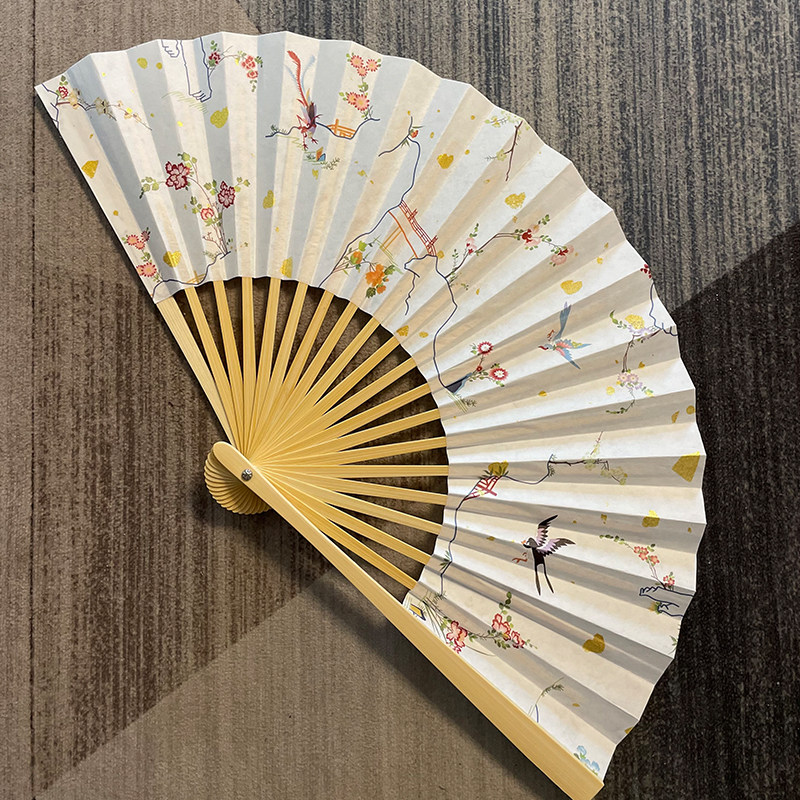 她说仿孔府花鸟双面印花洒金纸扇汉服配饰纸扇子