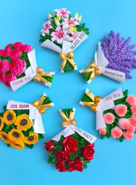 创意3D冰箱贴花束冰箱贴仿真向日葵玫瑰花康乃馨磁贴居家装饰品