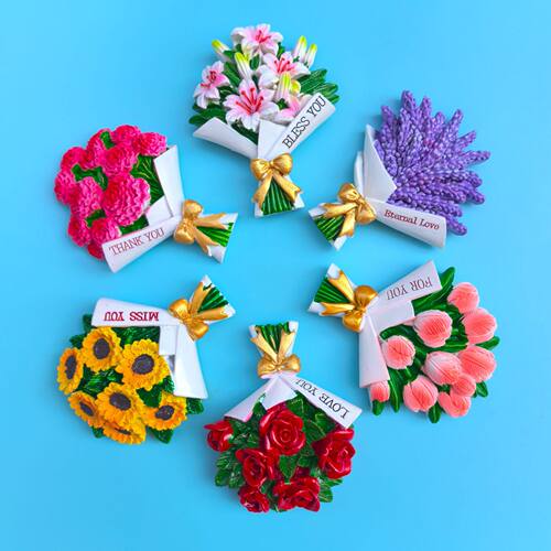 创意3D冰箱贴花束冰箱贴仿真向日葵玫瑰花康乃馨磁贴居家装饰品