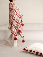 MILA half-sided velvet checkered blanket, red wedding decoration bed end blanket, cover blanket, sofa cover blanket, thickened throw pillow thumbnail 6
