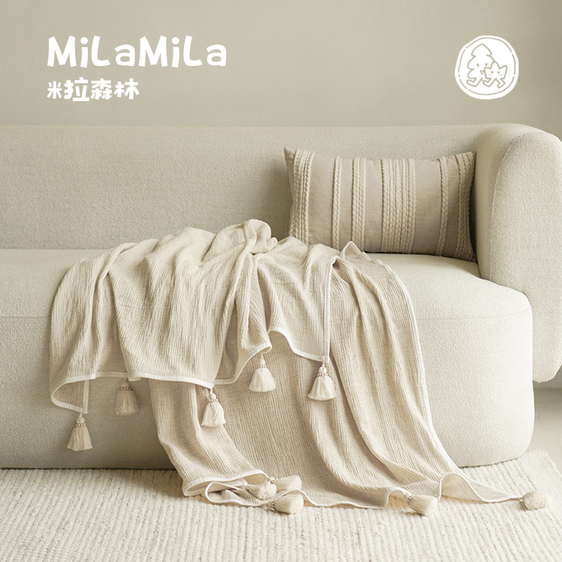 MILA米拉卡其色流苏披毯四季毯