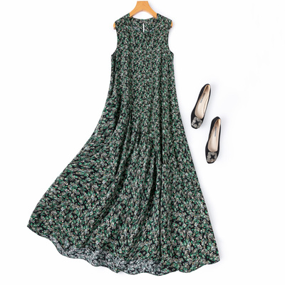 2.2米大摆腰果花真丝长裙度假风