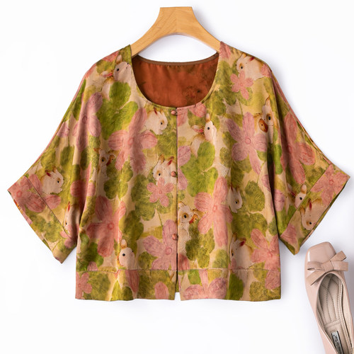 春夏唐褙子！短款香云纱连袖衬衫