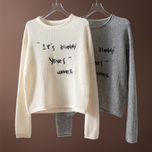 套头毛衣针织衫 清仓 字母刺绣羊毛羊绒混纺圆领落肩袖 美式 镂空款