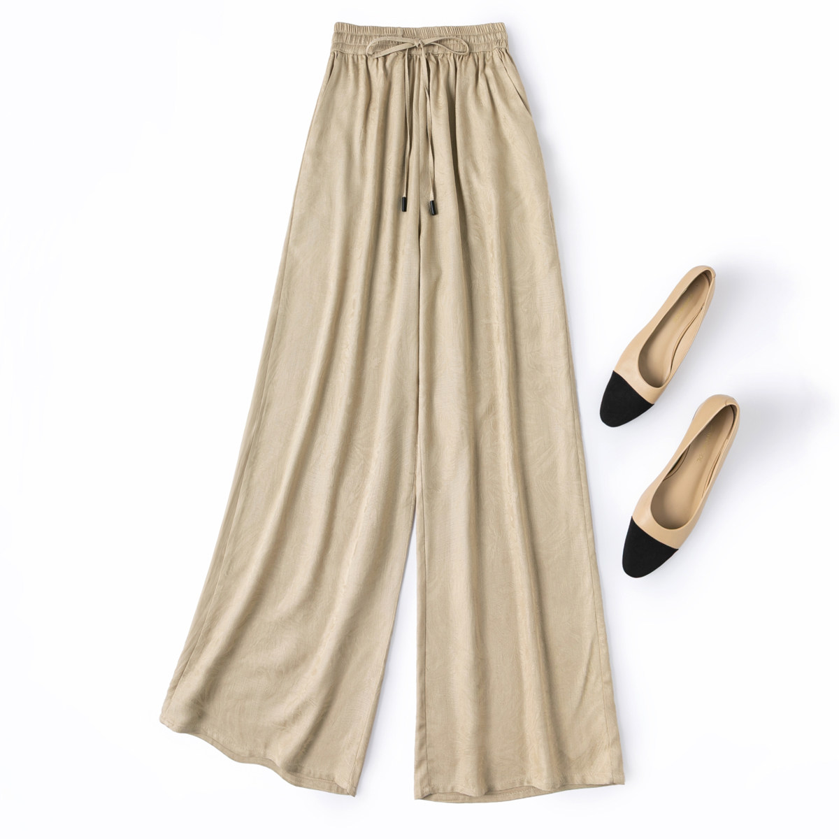 桑蚕丝提花绢丝！重磅真丝松紧腰休闲长裤阔腿裤女直筒裤2026春季