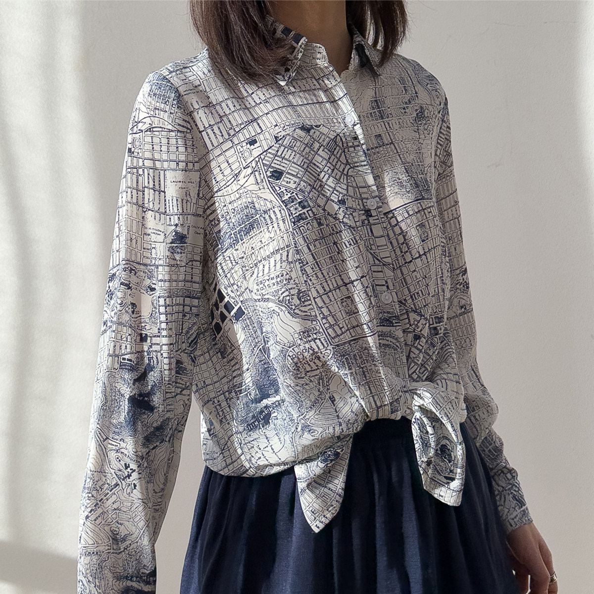 好面料&ldquo;素描衬衫&rdquo;真丝双绉基础小方领直筒长袖上衣春秋桑蚕丝女