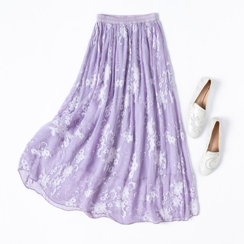 浪漫优雅~重工刺绣真丝半身裙