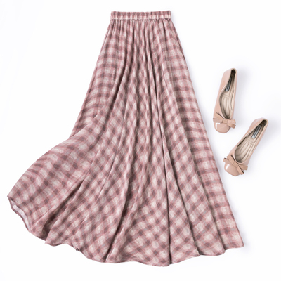 学院风粉色3米大摆裙真丝半身裙