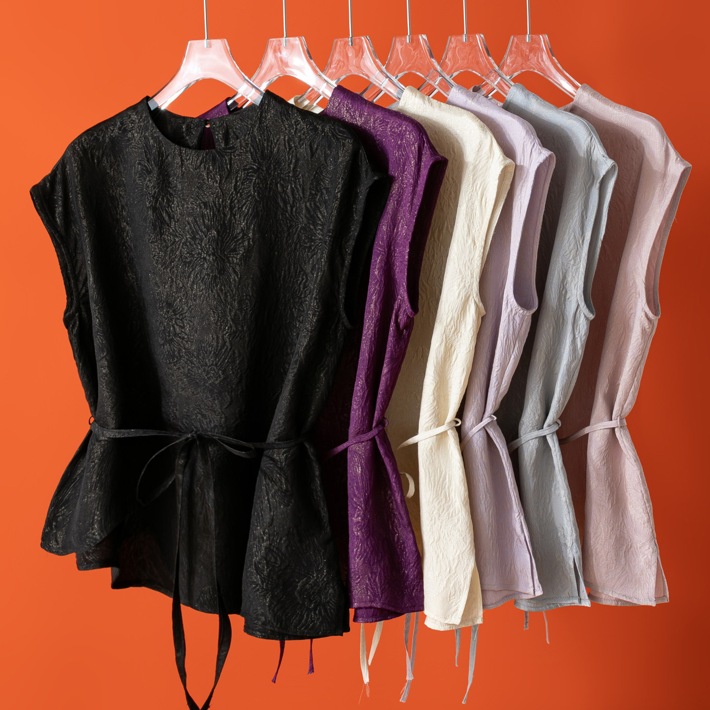 闪闪发光！金丝提花冠乐皱真丝圆领连肩袖收腰桑蚕丝衬衫背心上衣