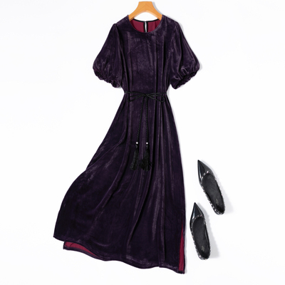 “优雅酱紫色”轻奢真丝丝绒裙子
