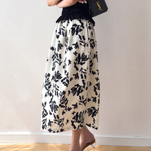 大气抽象黑白！茧型真丝桑蚕丝干丝花苞裙长款半身裙子夏季女