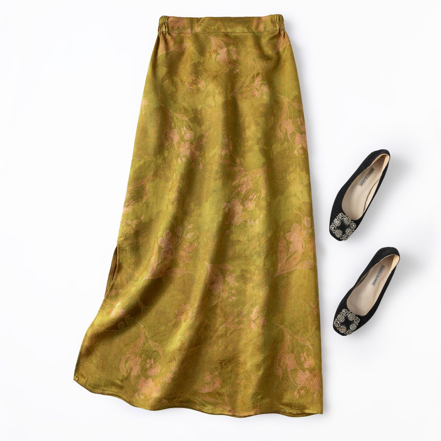 “秋棠烟罗”古风透气真丝花罗香云纱松紧腰半身裙桶裙开叉包臀裙