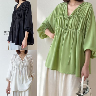 皱皱娃娃衫！好质感真丝宽松衬衫