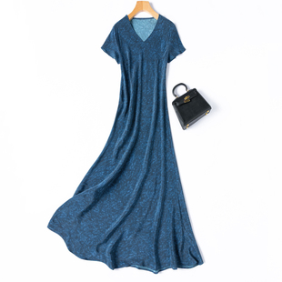 真丝V领短袖 1.3米裙长 鱼尾连衣裙水墨 显瘦斜裁 婀娜人鱼裙