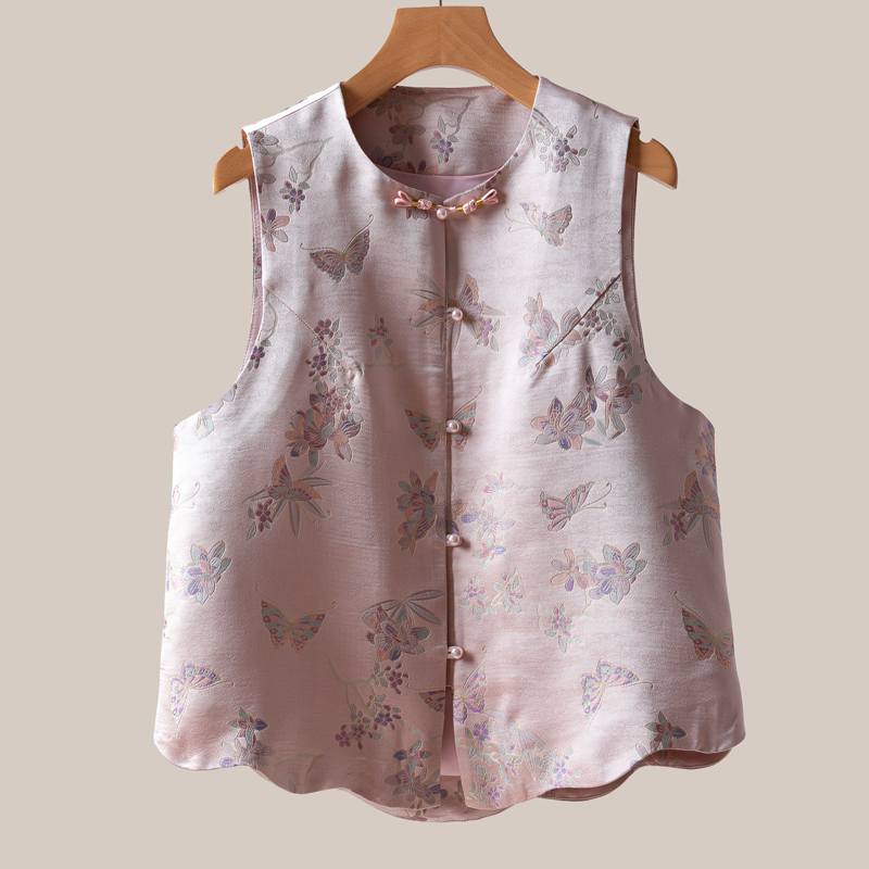 国风款“粉金蝴蝶”真丝宋锦马甲