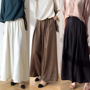 早秋新品绢丝裤！100桑蚕丝纯色提花休闲裤法式度假阔腿裤裙裤女