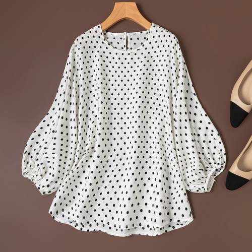 经典法式小波点两片式宽松真丝T