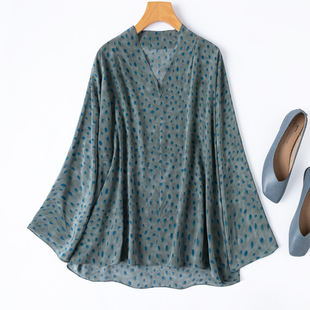 设计感剪裁！宽松优雅艺术感真丝双绉V领连肩长袖飘逸上衣衬衫女