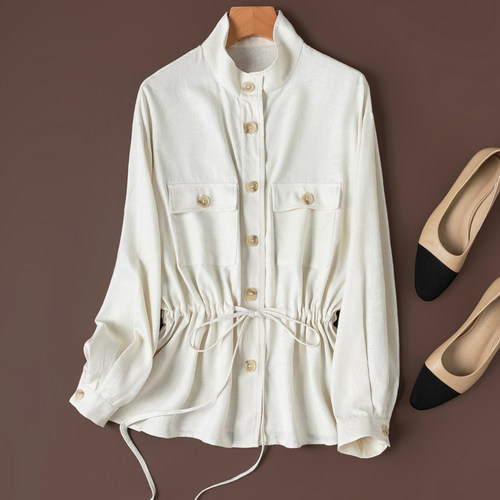 收腰工装衬衫！提花绢丝长袖开衫