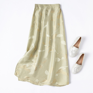 “流光缀梦，杏米枝叶”奢品桑蚕丝金通正绢！松紧腰开叉半身裙