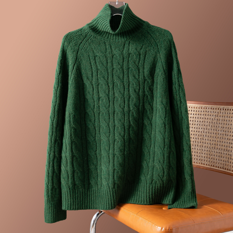 麻花高领！美丽奴羊毛插肩袖毛衣