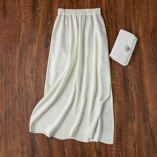 真丝绢丝桑蚕丝开叉半身裙白色