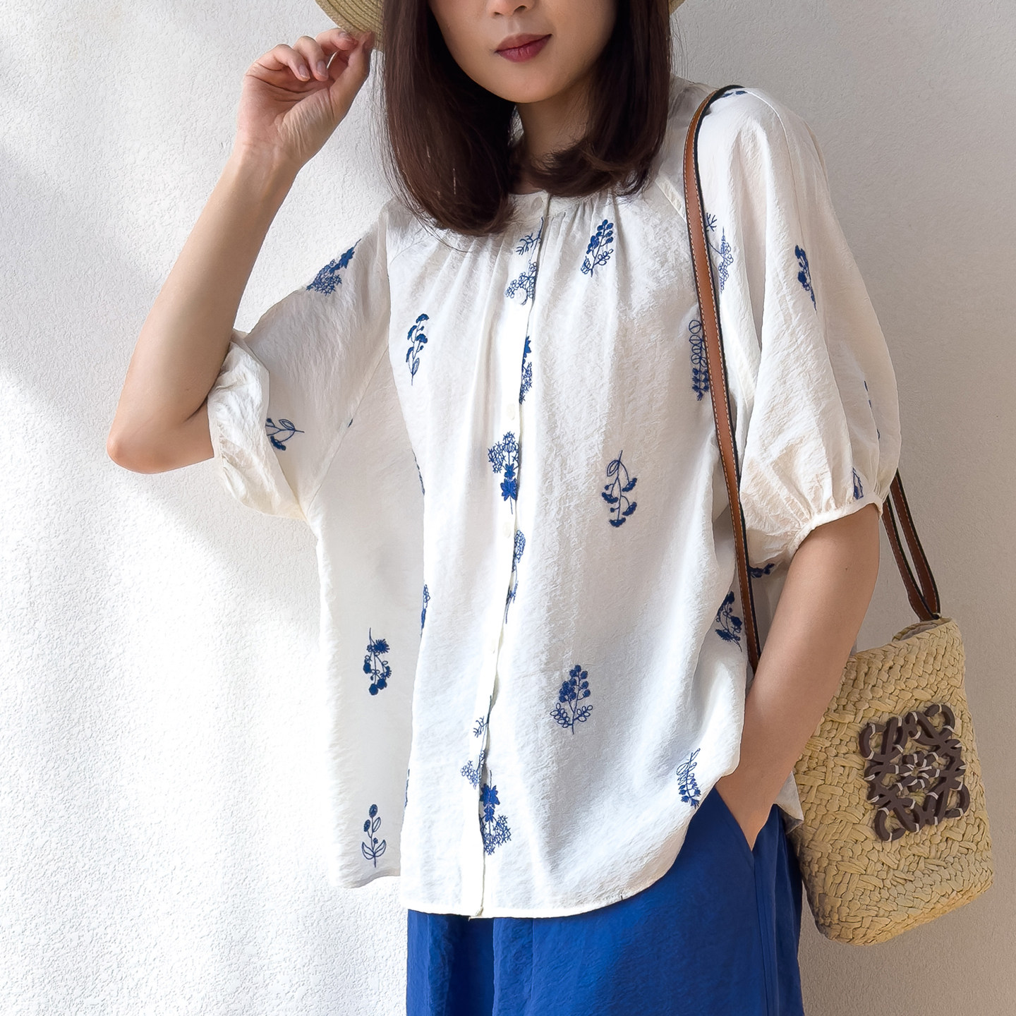 盐系清冷绣花真丝！宽松版干丝小立领灯笼袖桑蚕丝上衣T恤衬衫女