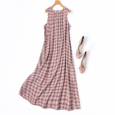 1.2米裙长度假风格纹真丝无袖裙