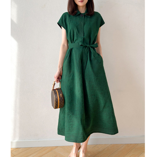 宽松polo领连衣裙 老龟龟裂纹香云纱挺括连肩袖 1.2米加长款 高货