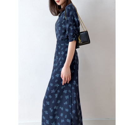 “青黛叶语”真丝双绉加长连衣裙