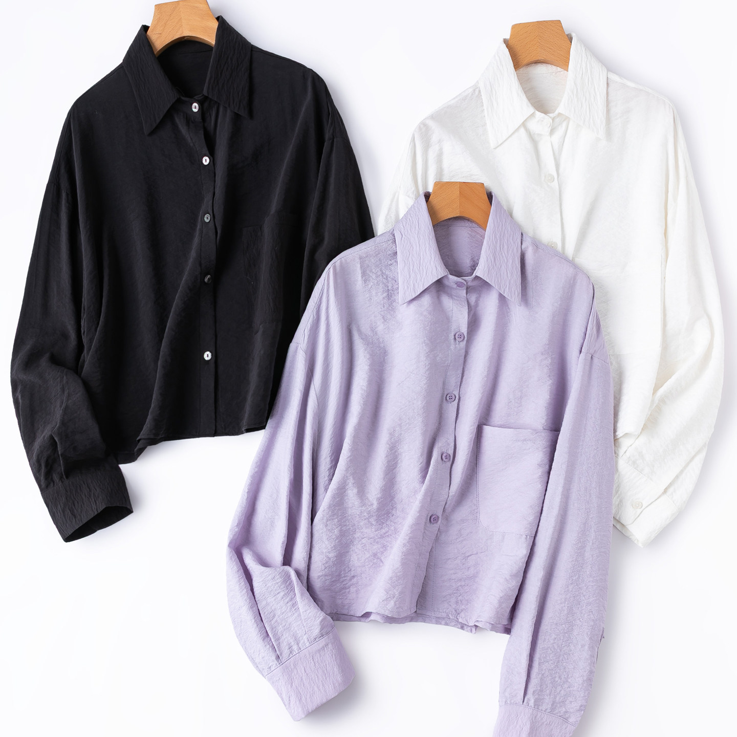 小个子BI入~短款真丝干丝衬衫女上衣2026新开衫桑蚕丝防晒衬衣白