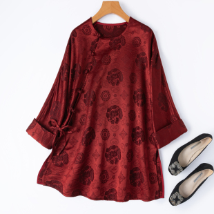 提花冠乐绉丝羊毛宽松连袖 大气国风显白毛衫 桑蚕丝开衫 莲红韵