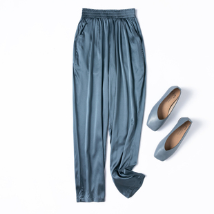 休闲裤 桑蚕丝小脚裤 子女 长裤 显瘦舒适弹力缎真丝松紧腰哈伦裤