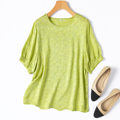 芒果黄绿！透气亲肤真丝全孔罗T