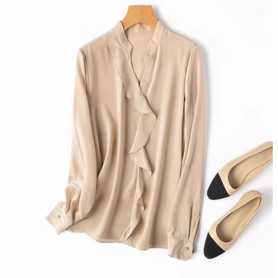 性价比！03真丝荷叶边长袖衬衫