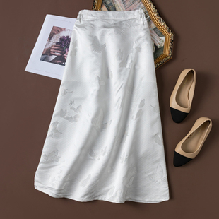 “流光缀梦，白色蝶影”奢品桑蚕丝金通正绢！松紧腰小A半身裙