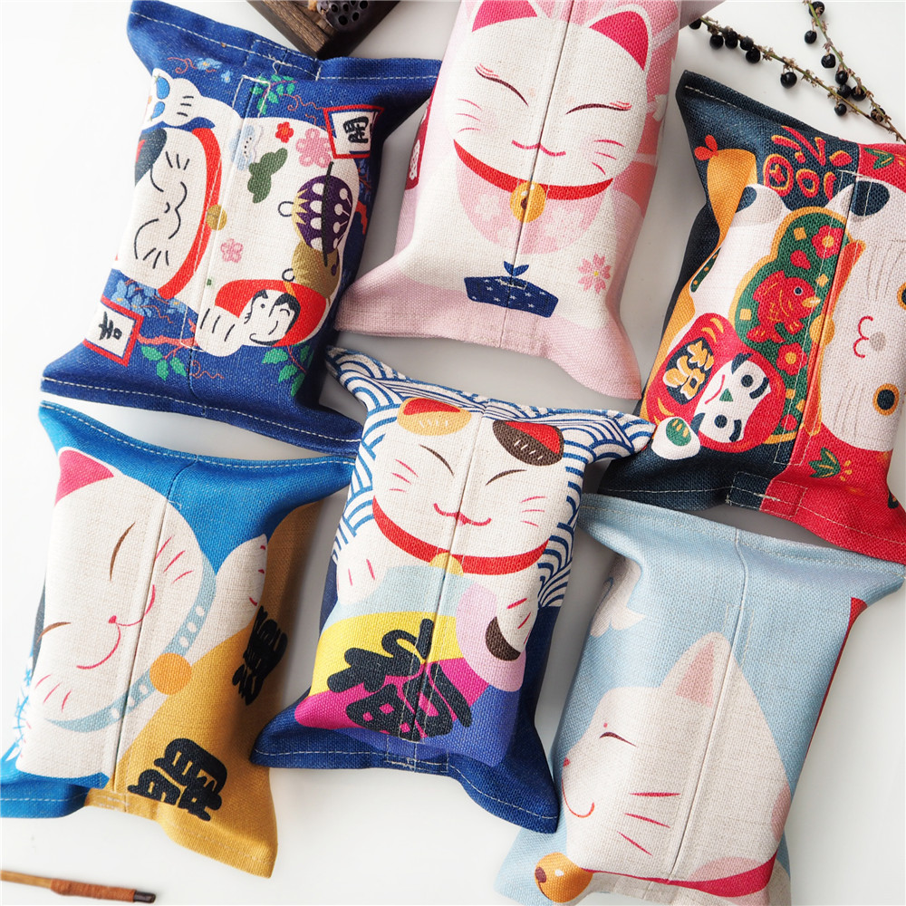 日式和风招财猫棉麻布艺客厅卡通