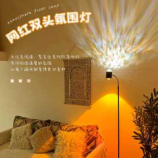 落日水波纹氛围灯防眩无频闪网红双头夕阳落地灯直播背景装饰台灯