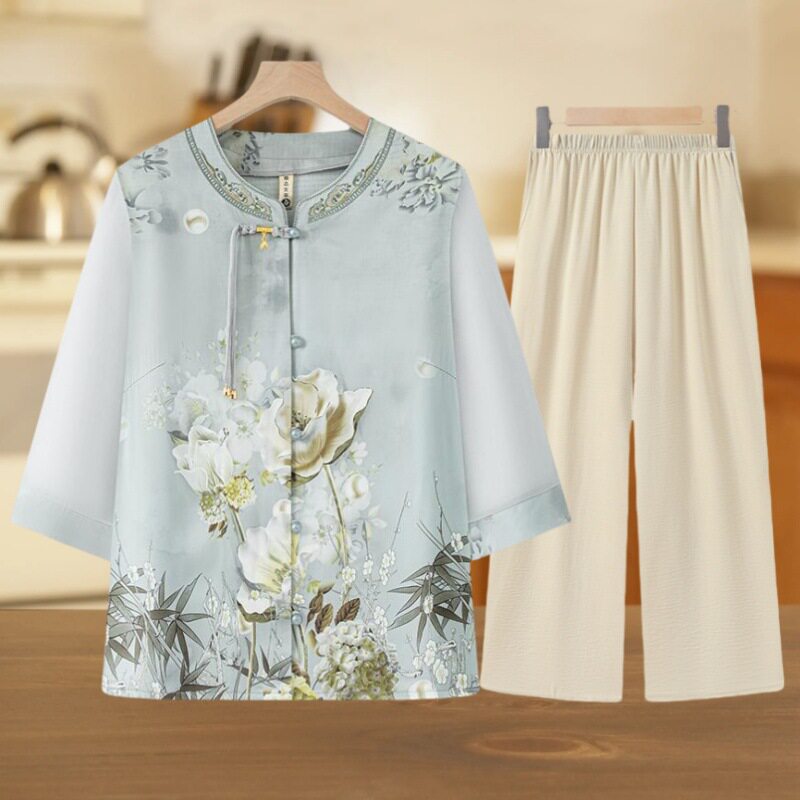中老年人夏装衬衫女奶奶春装中袖
