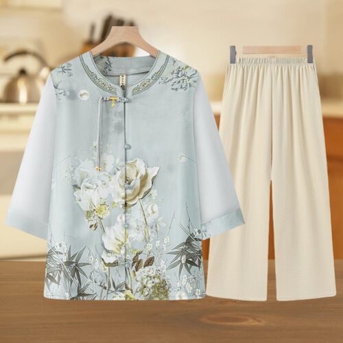 中老年人夏装衬衫女奶奶春装中袖