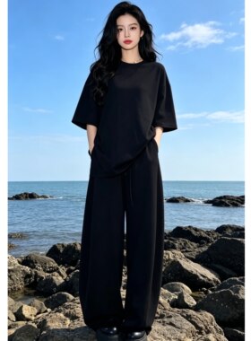欧韩系显瘦阔腿裤运动套装女
